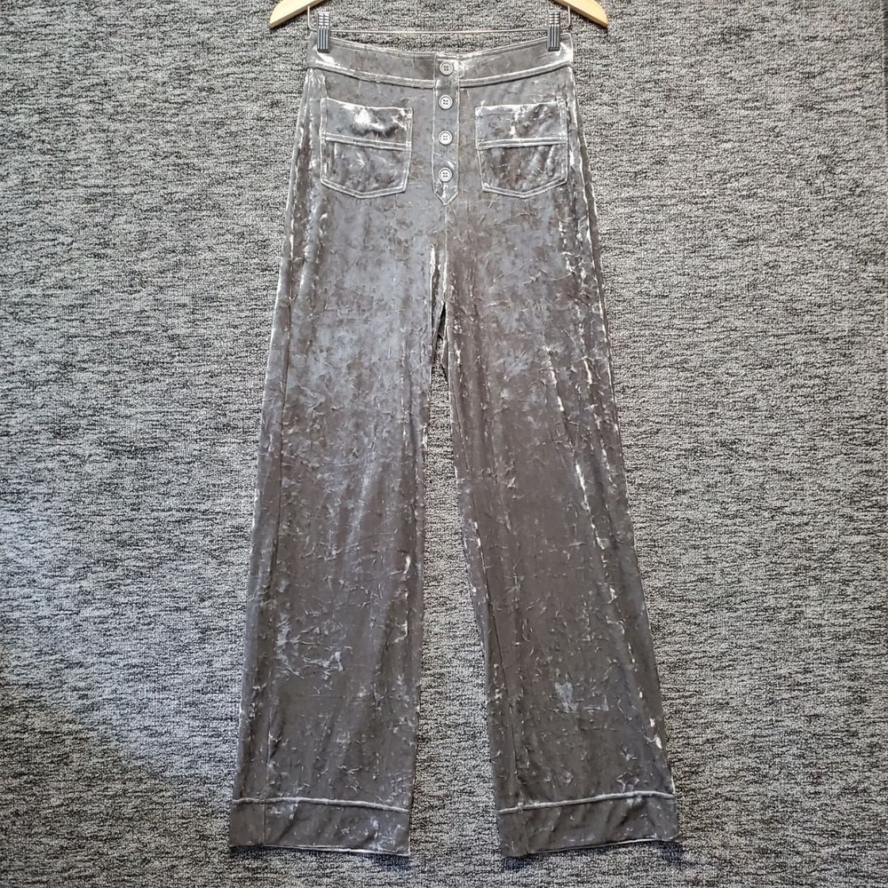 Halara Velvet Straight Leg Pants Womens Small Gray High Waist Casual Lounge